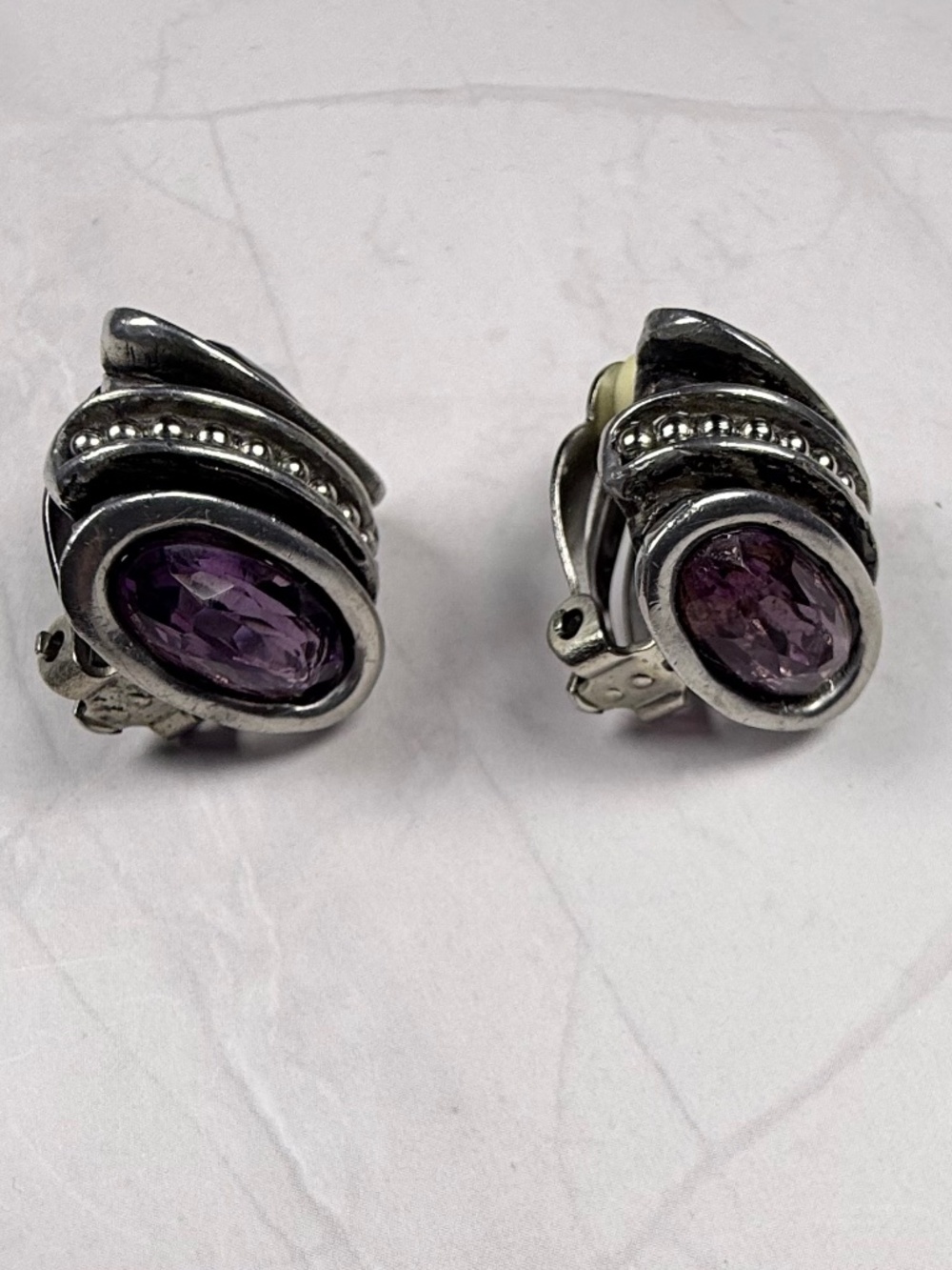 Vintage Clip On Silver Tone Earrings